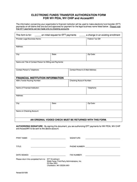 Printable Eft Authorization Form Template